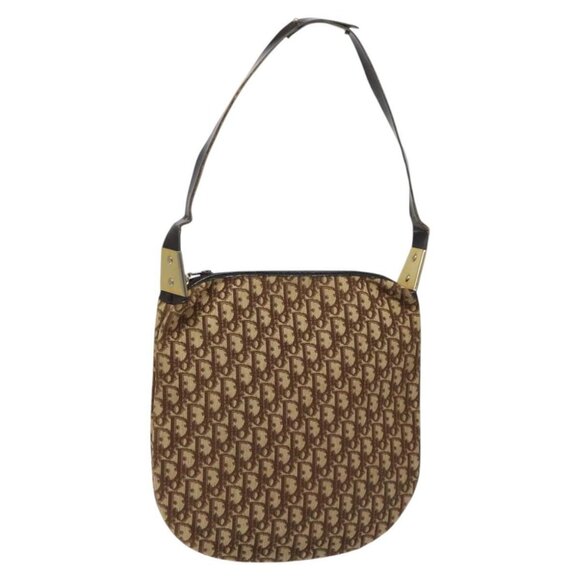 Christian Dior Trotter Canvas Shoulder Bag Brown Auth 115905